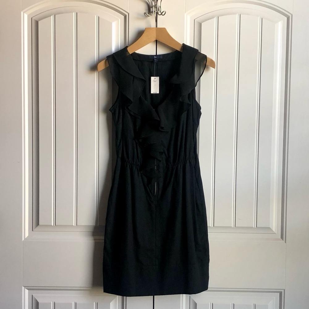 Gap Ruffle Front Black Dress